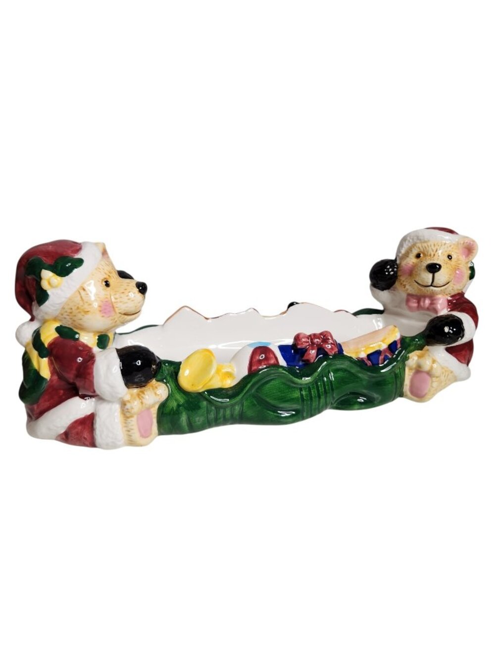 Vintage Christmas Santa's Workbench Cracker Tidbit Dish Candy Nuts Ceramic